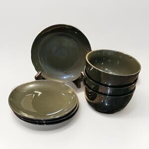 Project 62 Stoneware Dinner Plates & Bowls Set of 7 Pc Dark Green Black